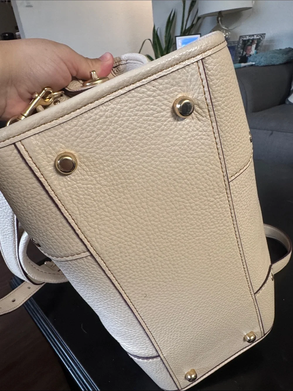 Coach Cream Pebbled Leather Satchel with Gold Hardware